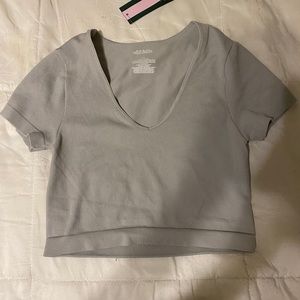 Light Grey Cropped V-Neck Top